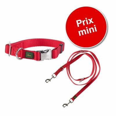Lot : Collier + Laisse Hunter Vario Basic, Rouge Pour Chien 1 Lot : Collier + Laisse Hunter Vario Basic, Rouge Pour Chien