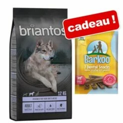 Croquettes Briantos 12 / 14 Kg Pour Chien + Barkoo Dental Snacks Medium 180 G En Cadeau !